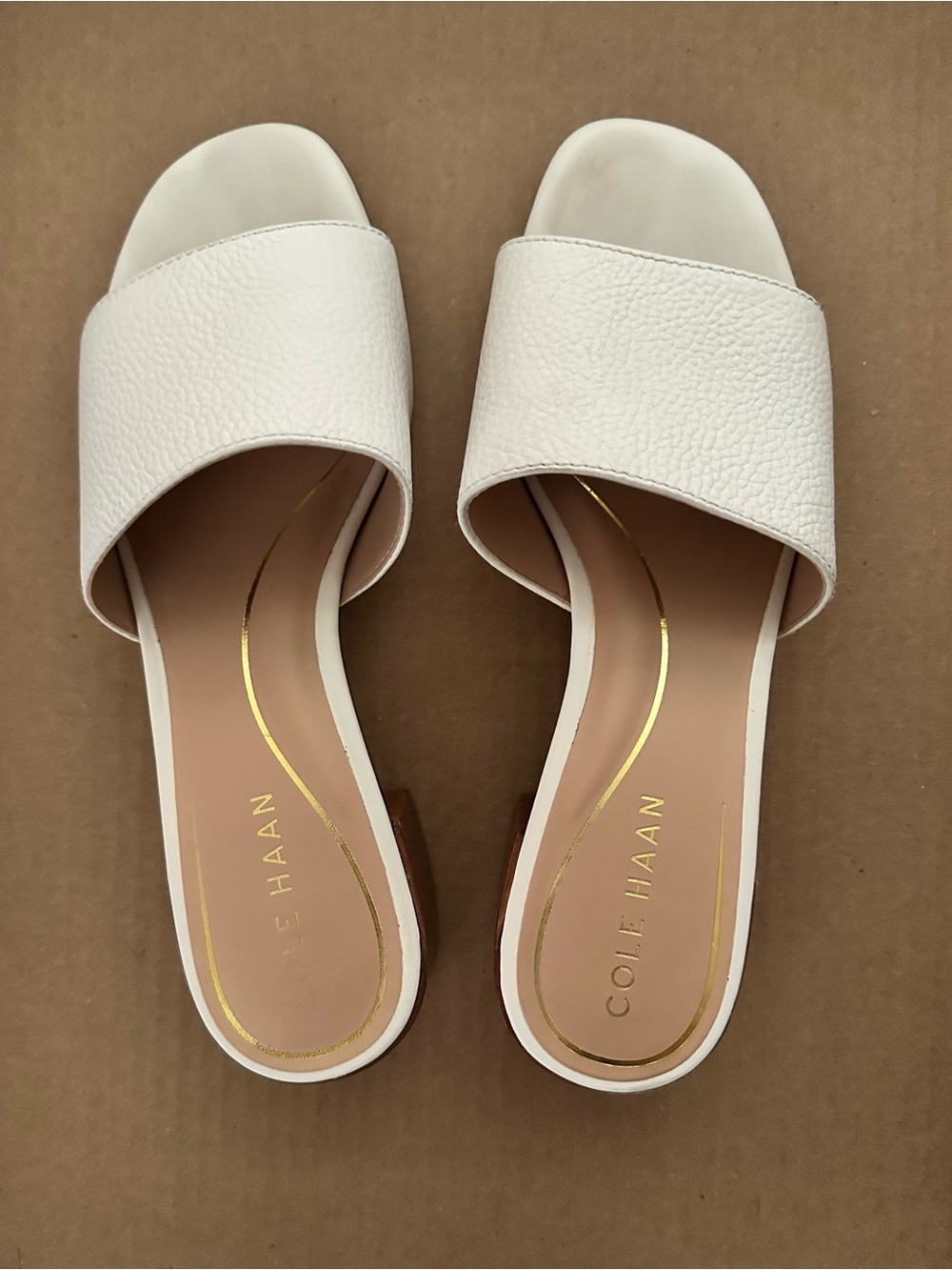 Cole Haan Ivory Slide Sandals with Wide Textured Strap Size 7